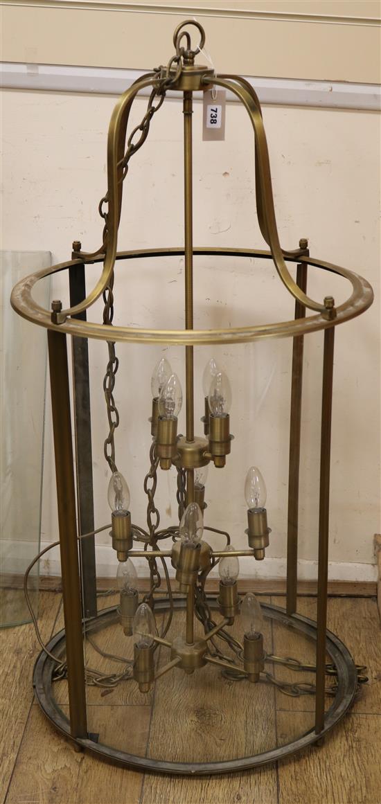 A large brass hall lantern W.53cm